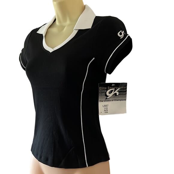 GK Elite Sportswear Black & White Athletic Knit Top Collar Fitted Size Small NWT - Picture 2 of 12